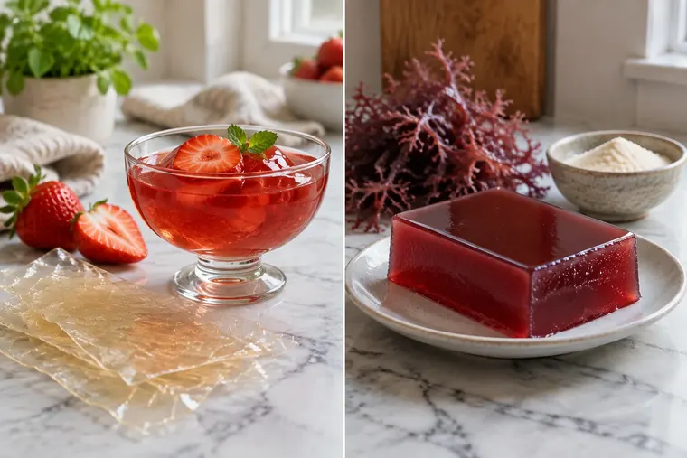 Gegenüberstellung: links Gelatine, rechts Agar-Agar