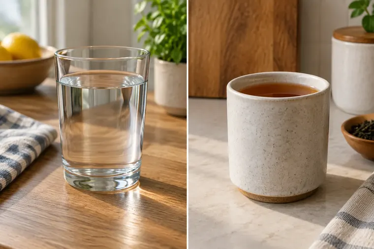 Gegenüberstellung: links Glas, rechts Becher