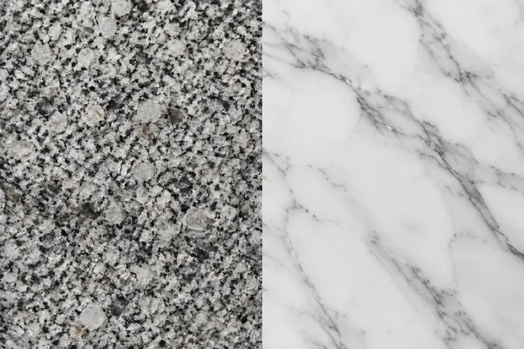Gegenüberstellung: links Granit, rechts Marmor