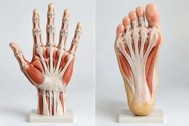 Gegenüberstellung: links Hand, rechts Fuß