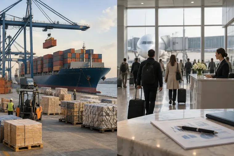 Gegenüberstellung: links Handelsbilanz, rechts Leistungsbilanz