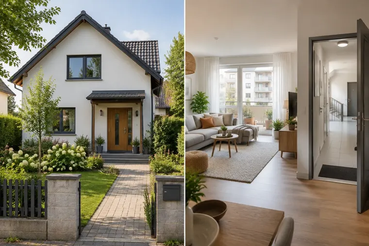 Gegenüberstellung: links Haus, rechts Wohnung