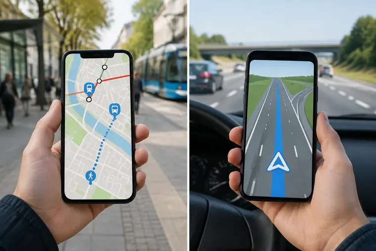 Gegenüberstellung: links Here WeGo, rechts TomTom GO