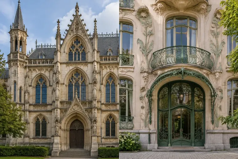 Gegenüberstellung: links Historismus, rechts Jugendstil