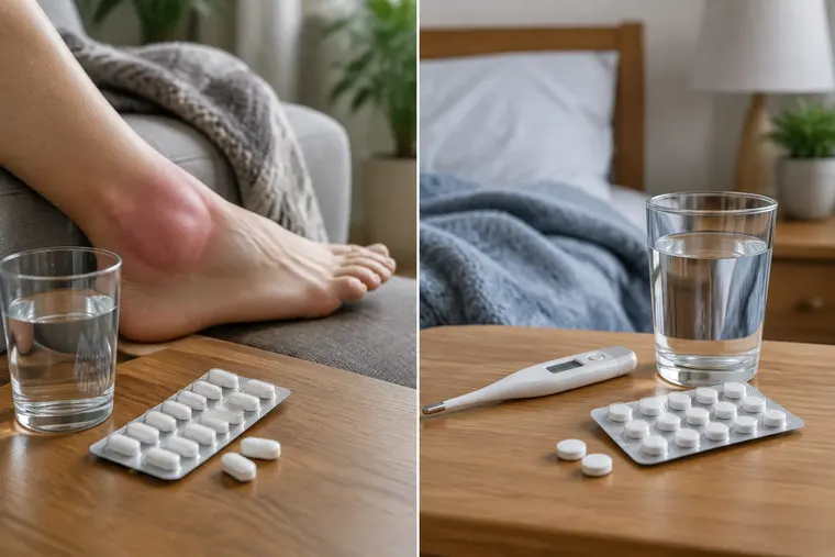 Gegenüberstellung: links Ibuprofen, rechts Paracetamol