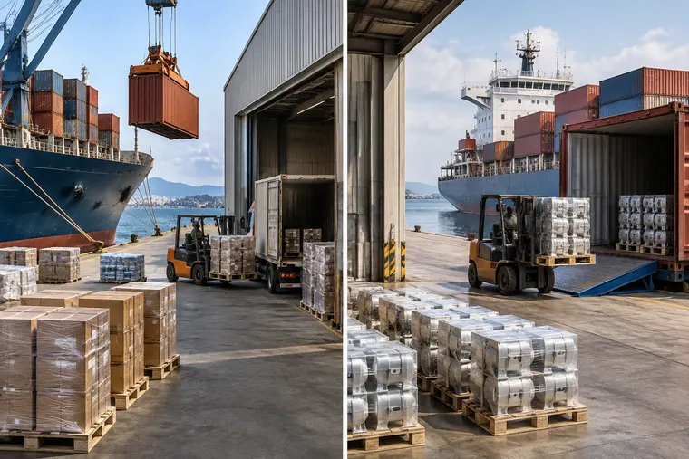 Gegenüberstellung: links Import, rechts Export