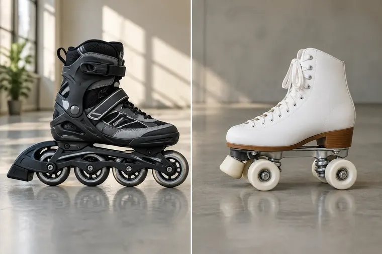 Gegenüberstellung: links Inlineskaten, rechts Rollschuhfahren