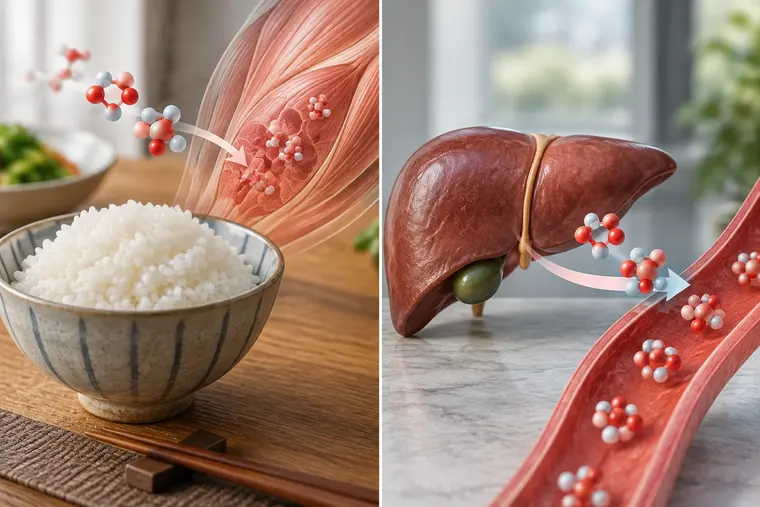 Gegenüberstellung: links Insulin, rechts Glucagon