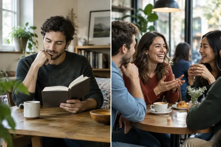 Gegenüberstellung: links Introvertierter, rechts Extrovertierter
