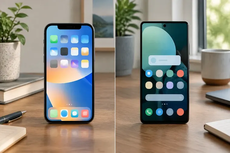 Gegenüberstellung: links iOS, rechts Android