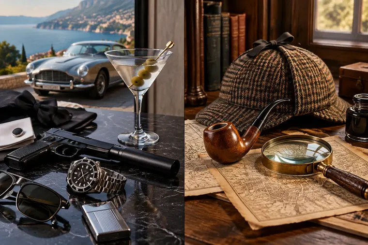 Gegenüberstellung: links James Bond, rechts Sherlock Holmes