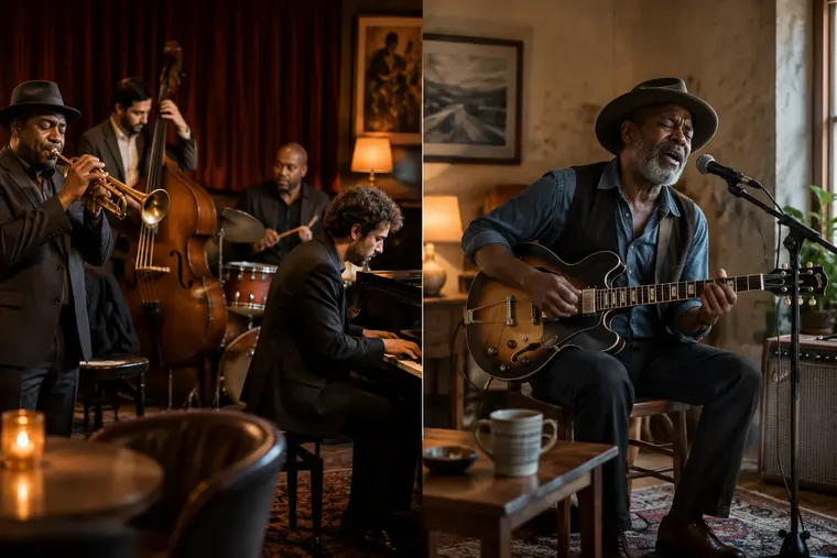 Gegenüberstellung: links Jazz, rechts Blues