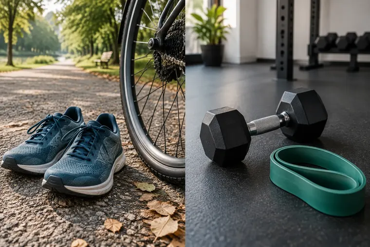 Gegenüberstellung: links Kardio-Training, rechts Krafttraining