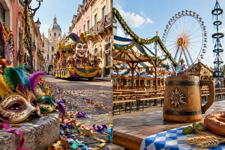 Gegenüberstellung: links Karneval, rechts Oktoberfest