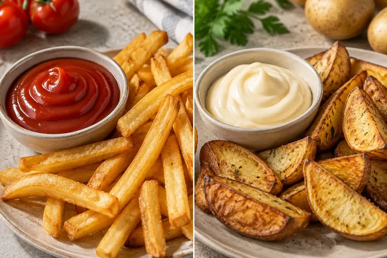 Gegenüberstellung: links Ketchup, rechts Mayonnaise