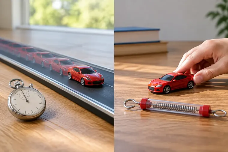 Gegenüberstellung: links Kinematik, rechts Dynamik