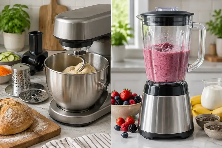 Gegenüberstellung: links Küchenmaschine, rechts Standmixer