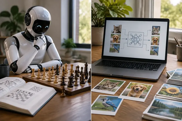 Gegenüberstellung: links Künstliche Intelligenz, rechts Maschinelles Lernen