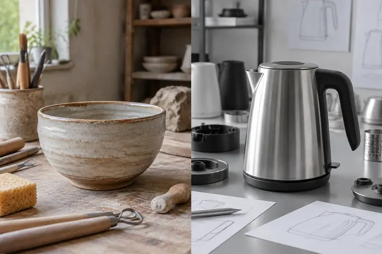 Gegenüberstellung: links Kunsthandwerk, rechts Industriedesign