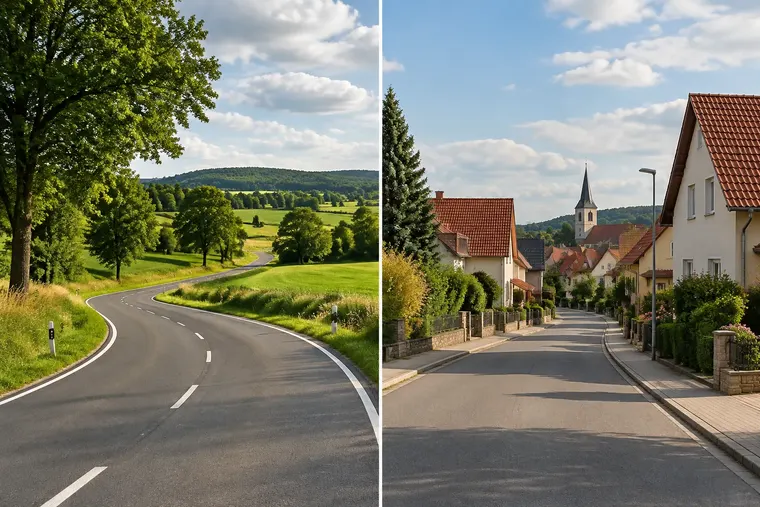 Gegenüberstellung: links Landstraße, rechts Landesstraße