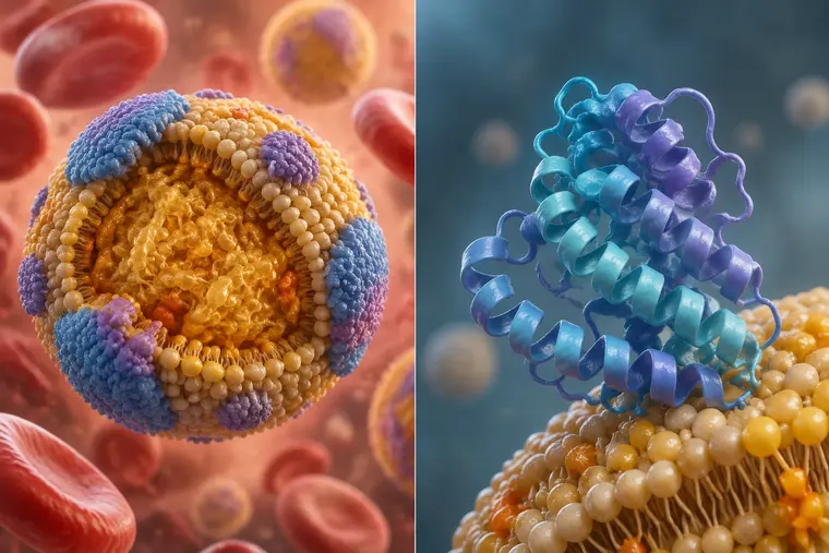Gegenüberstellung: links Lipoprotein, rechts Apolipoprotein