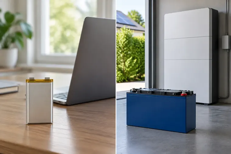 Gegenüberstellung: links Lithium-Ionen-Akku, rechts Lithium-Eisenphosphat-Akku