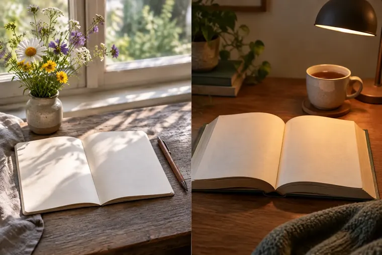 Gegenüberstellung: links Lyrik, rechts Prosa