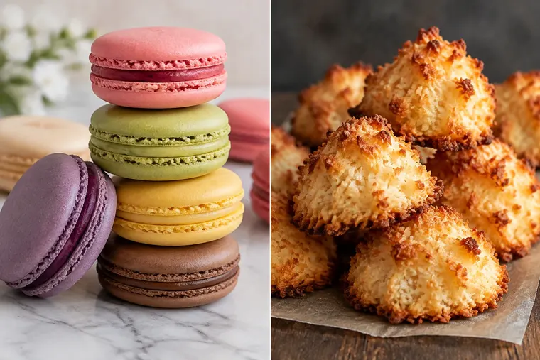 Gegenüberstellung: links Macaron, rechts Macaroon