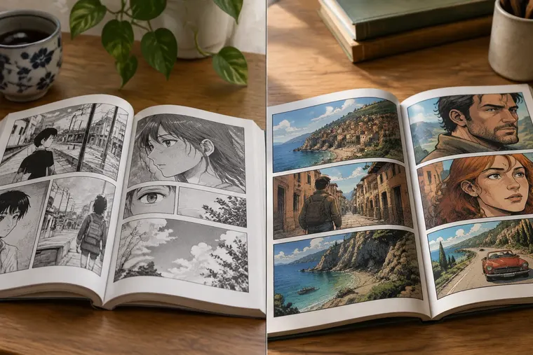Gegenüberstellung: links Manga, rechts Comic