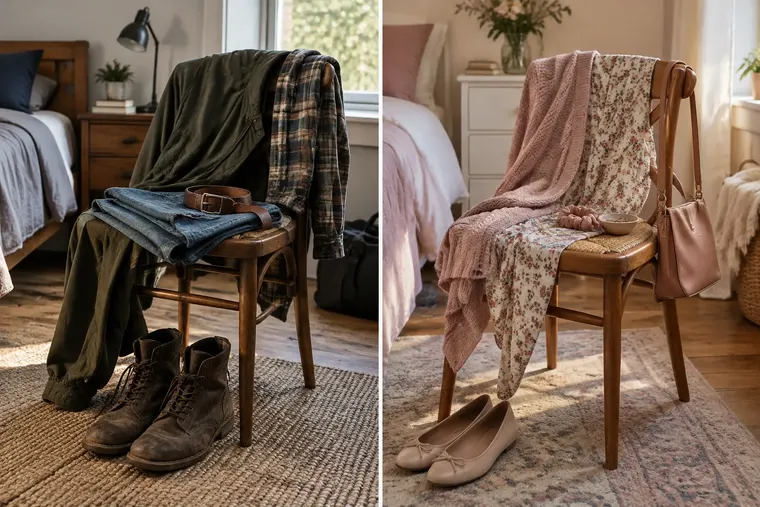 Gegenüberstellung: links Mann, rechts Frau