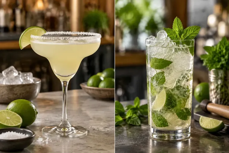 Gegenüberstellung: links Margarita, rechts Mojito