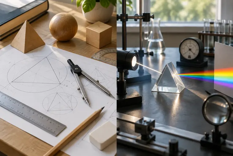 Gegenüberstellung: links Mathematik, rechts Physik