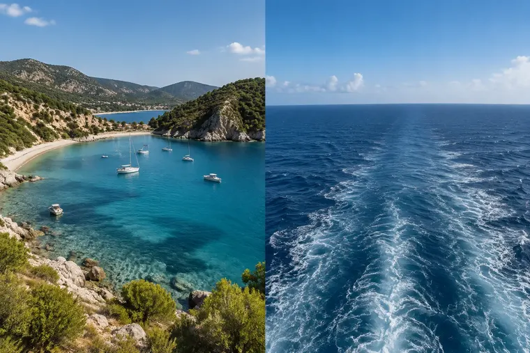 Gegenüberstellung: links Meer, rechts Ozean