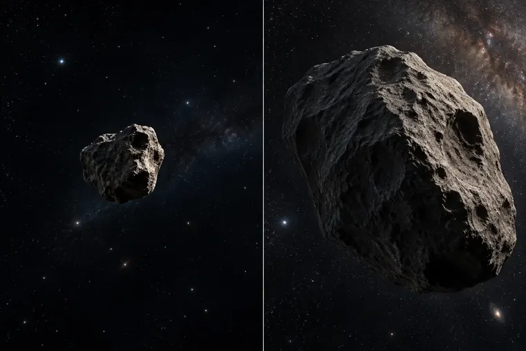 Gegenüberstellung: links Meteoroid, rechts Asteroid