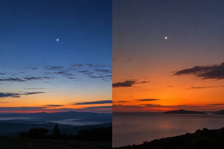 Gegenüberstellung: links Morgenstern, rechts Abendstern