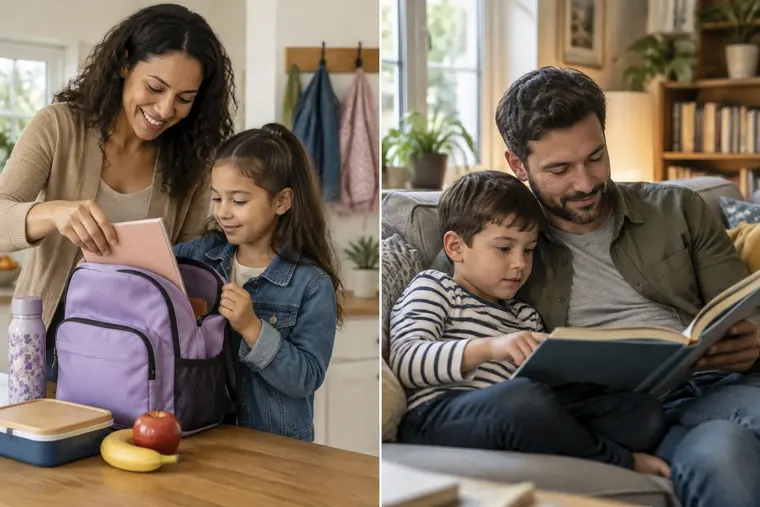 Gegenüberstellung: links Mutter, rechts Vater