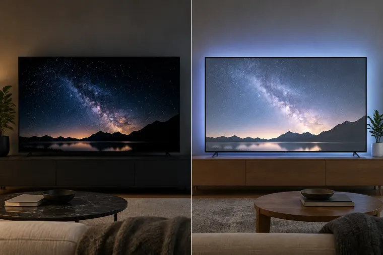 Gegenüberstellung: links OLED-Display, rechts LED-Display