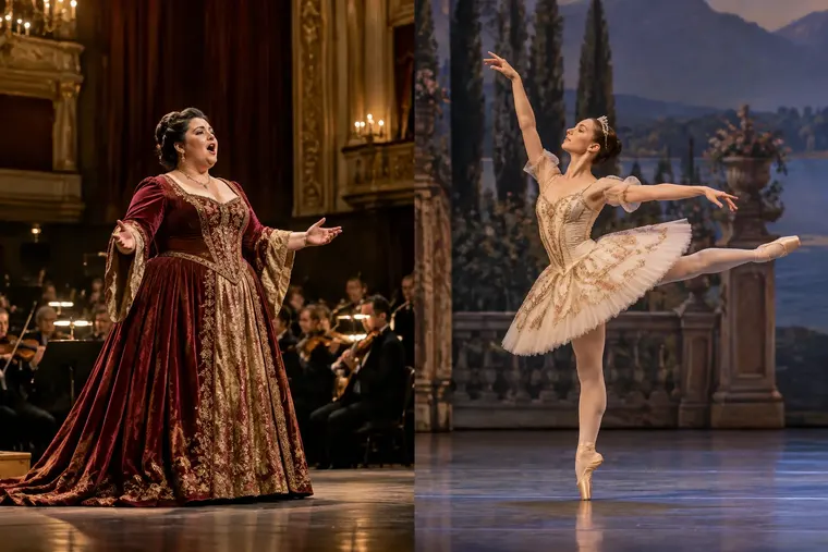 Gegenüberstellung: links Oper, rechts Ballett