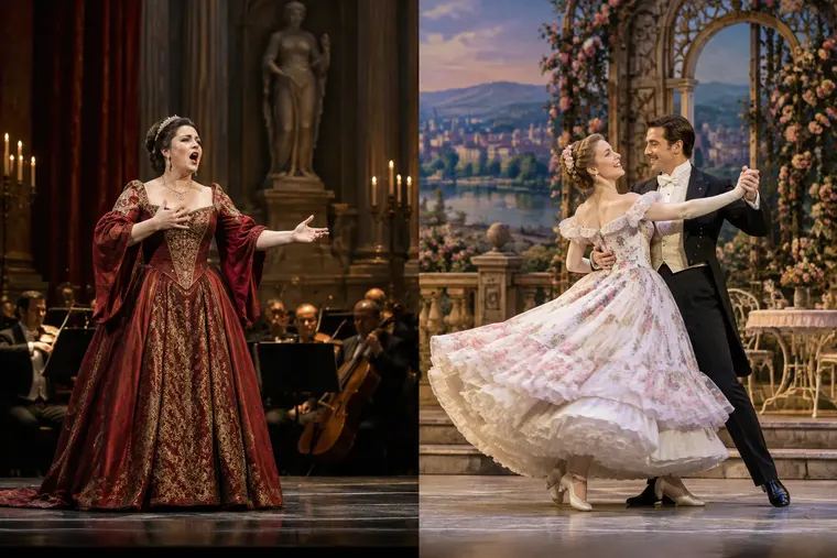 Gegenüberstellung: links Oper, rechts Operette