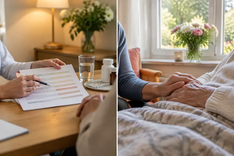 Gegenüberstellung: links Palliativmedizin, rechts Hospizversorgung