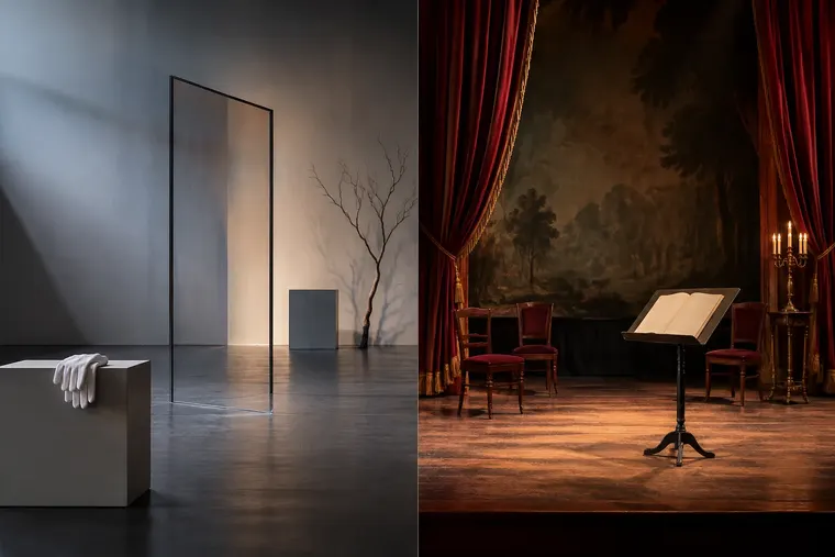 Gegenüberstellung: links Pantomime, rechts Theater