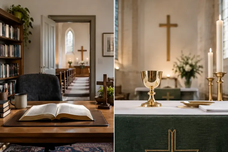Gegenüberstellung: links Pfarrer, rechts Priester