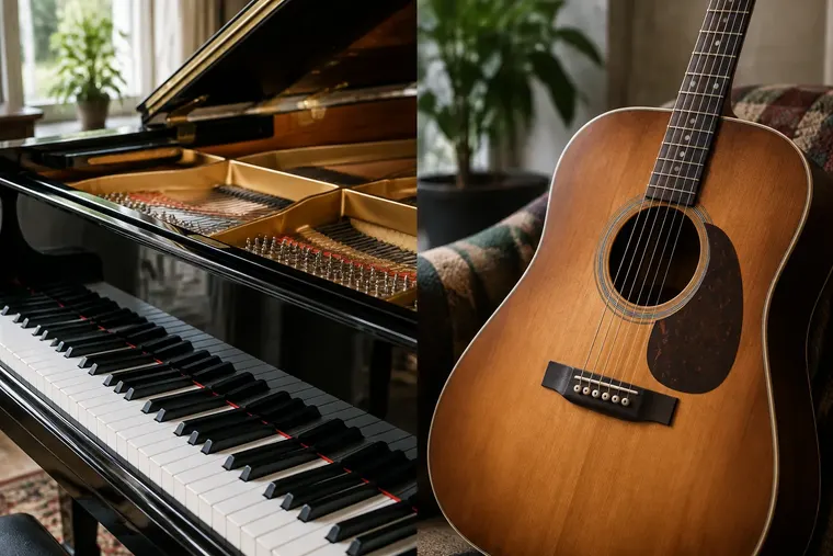 Gegenüberstellung: links Piano, rechts Gitarre