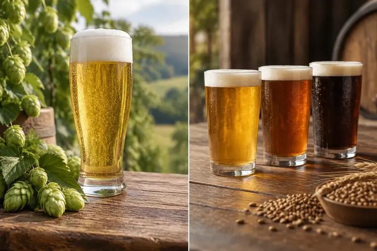 Gegenüberstellung: links Pilsner, rechts Lagerbier