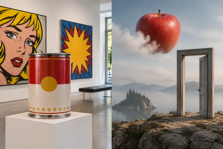 Gegenüberstellung: links Pop-Art, rechts Surrealismus