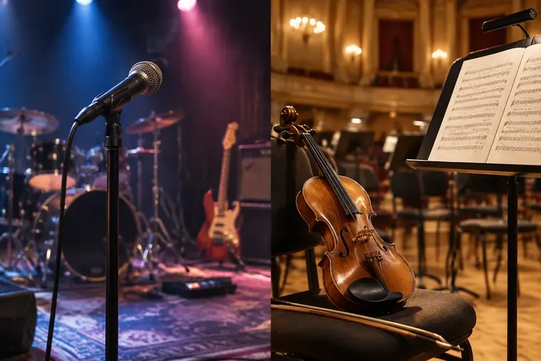 Gegenüberstellung: links Popmusik, rechts klassische Musik
