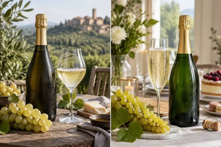 Gegenüberstellung: links Prosecco, rechts Sekt