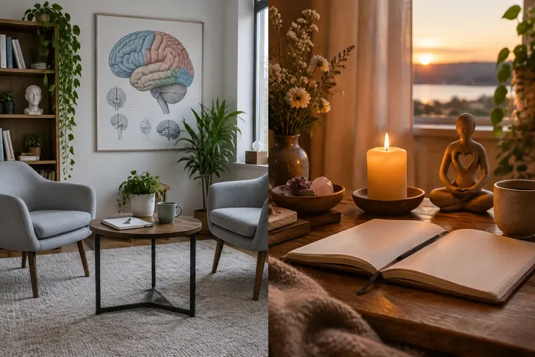 Gegenüberstellung: links Psyche, rechts Seele