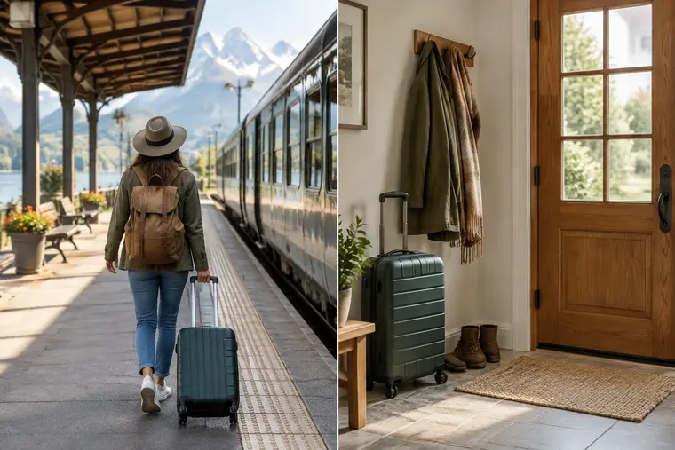 Gegenüberstellung: links reisen, rechts verreisen