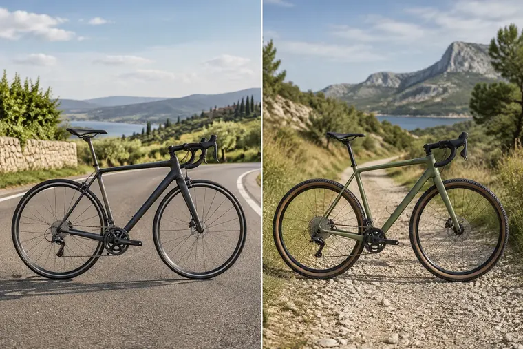 Gegenüberstellung: links Rennrad, rechts Gravelbike